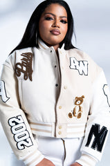 PLUS AZALEA WANG BEIGE RUELA VARSITY JACKET