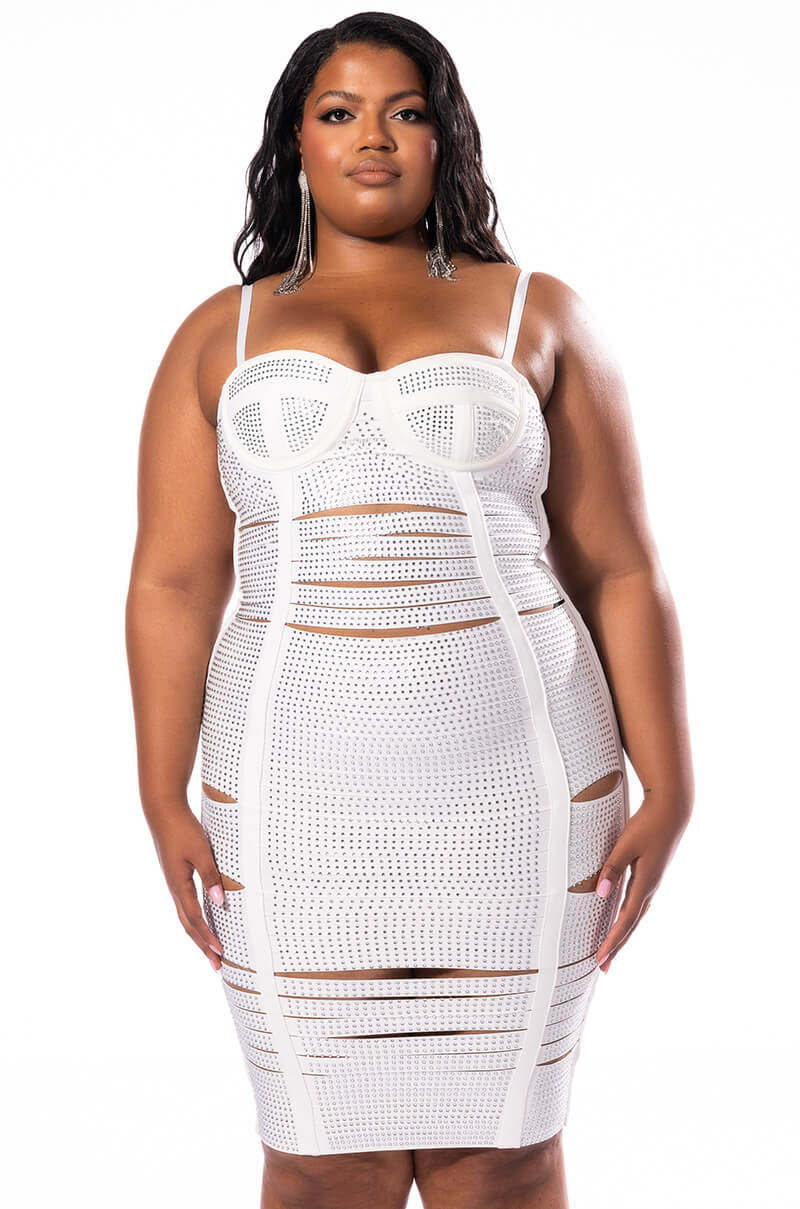PLUS GLAM ME UP MIDI RHINESTONE BANDAGE DRESS