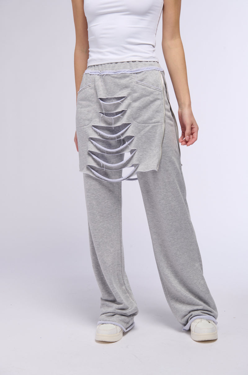 RAIN LAYERED SHREDDED SKIRT OVERLAY SWEATPANT