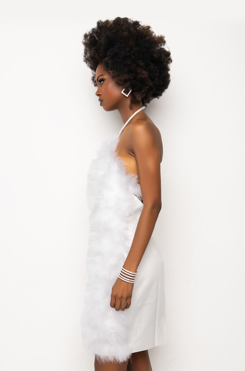 REAL LIFE MUSE MINI FAUX FEATHERS DRESS