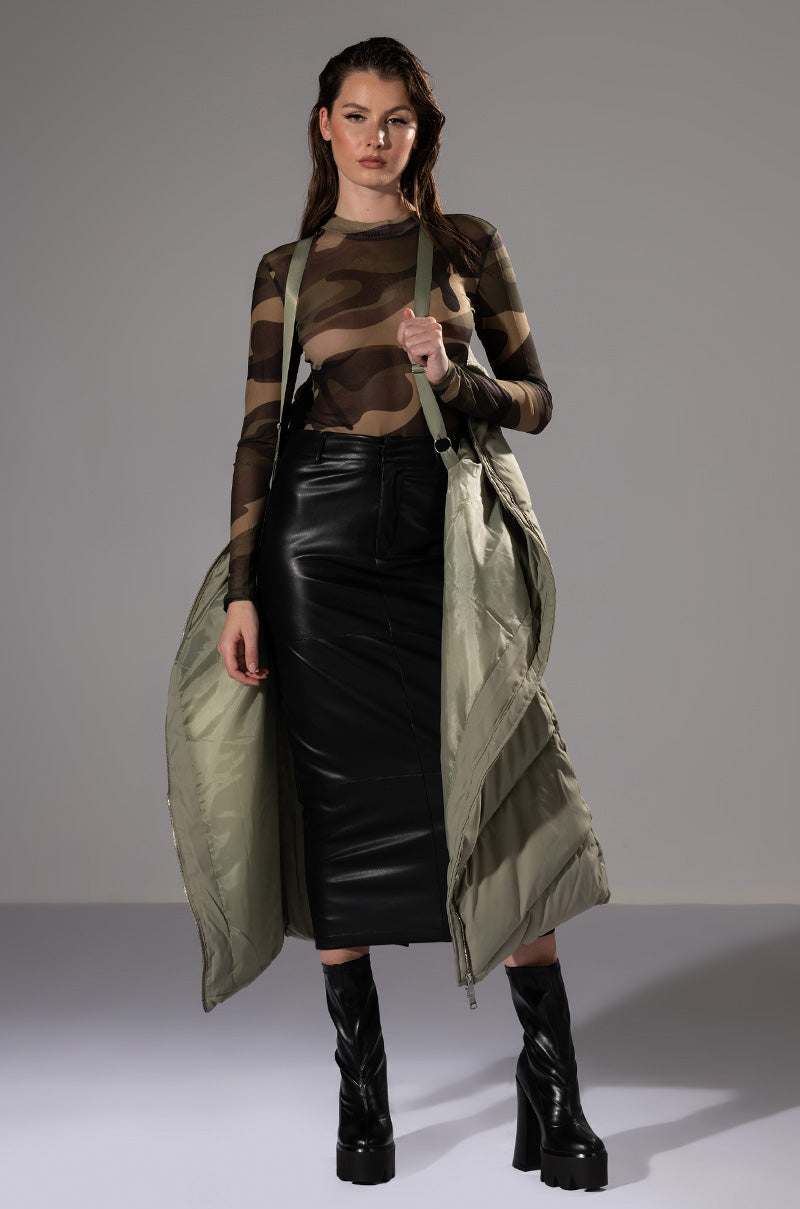 REAL TALK FAUX LEATHER MIDI SKIRT