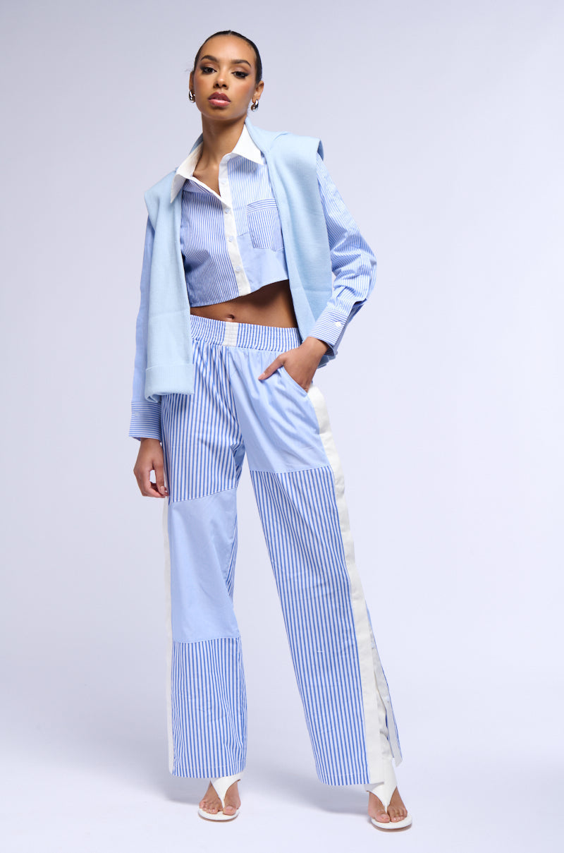 REESE MIXED STRIPE POPLIN WIDE LEG PANT
