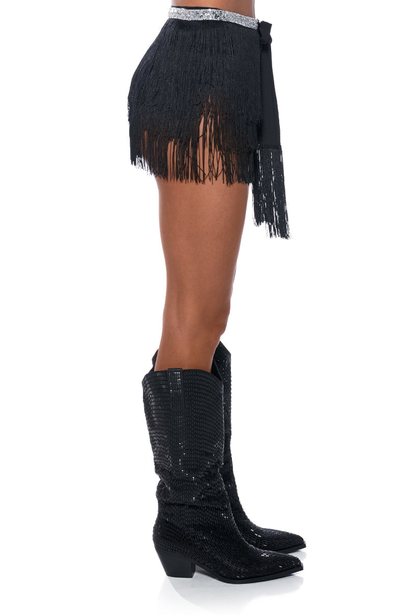 RISE AND SHINE FRINGE MINI SKIRT