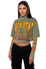 ROCK STAR GRAPHIC LAYERED TURTLE NECK TOP