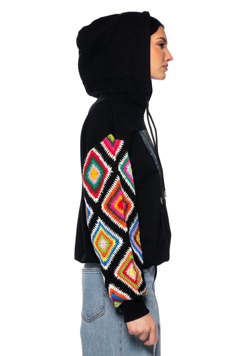 ROSIE CROCHET SLEEVE HOODIE