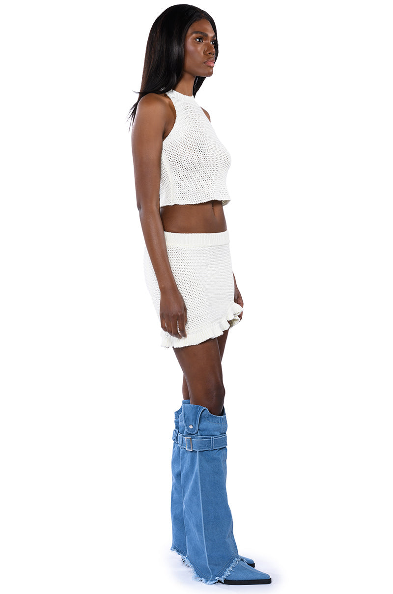 ANGIE CROCHET RUFFLE MINI SKIRT