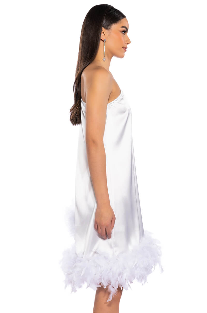 JOSIE ONE SLEEVE FEATHER MINI DRESS
