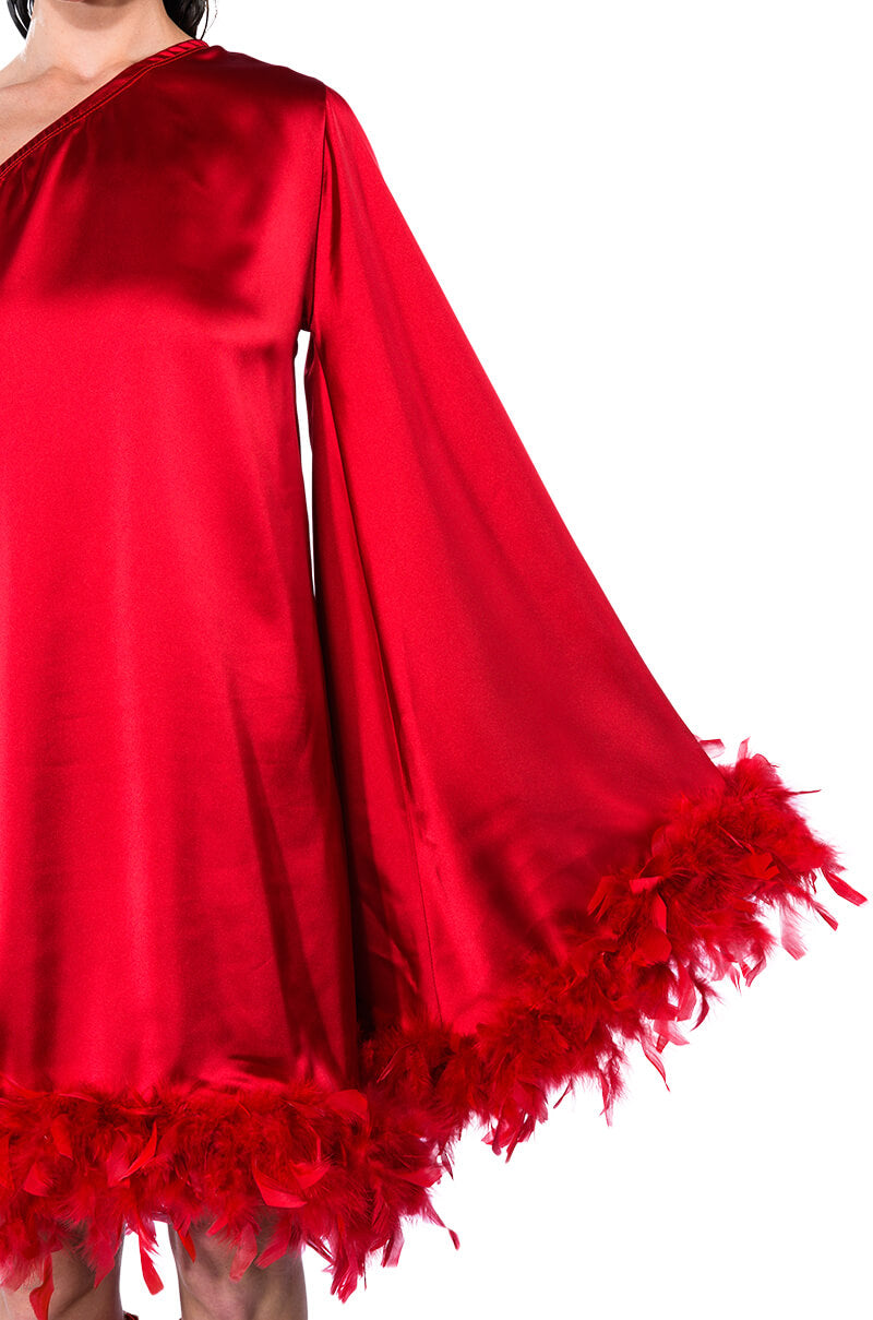 JOSIE ONE SLEEVE FEATHER MINI DRESS