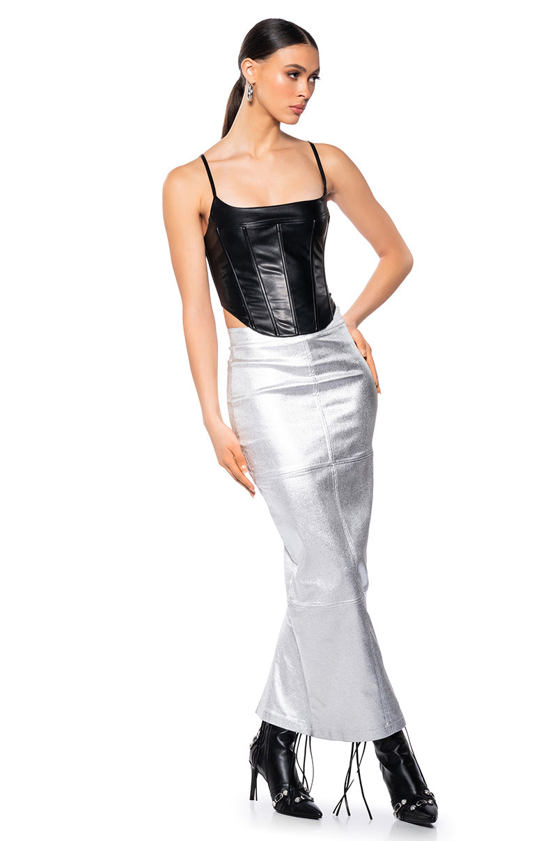 KEHLANI METALLIC MAXI SKIRT