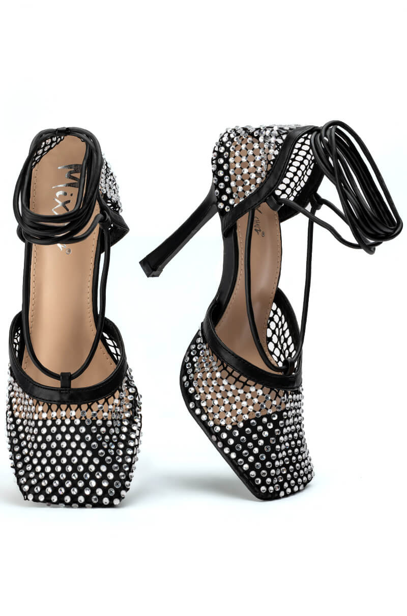 ROSALYN MESH AND EMBELLISHED PUMP IN BLACK